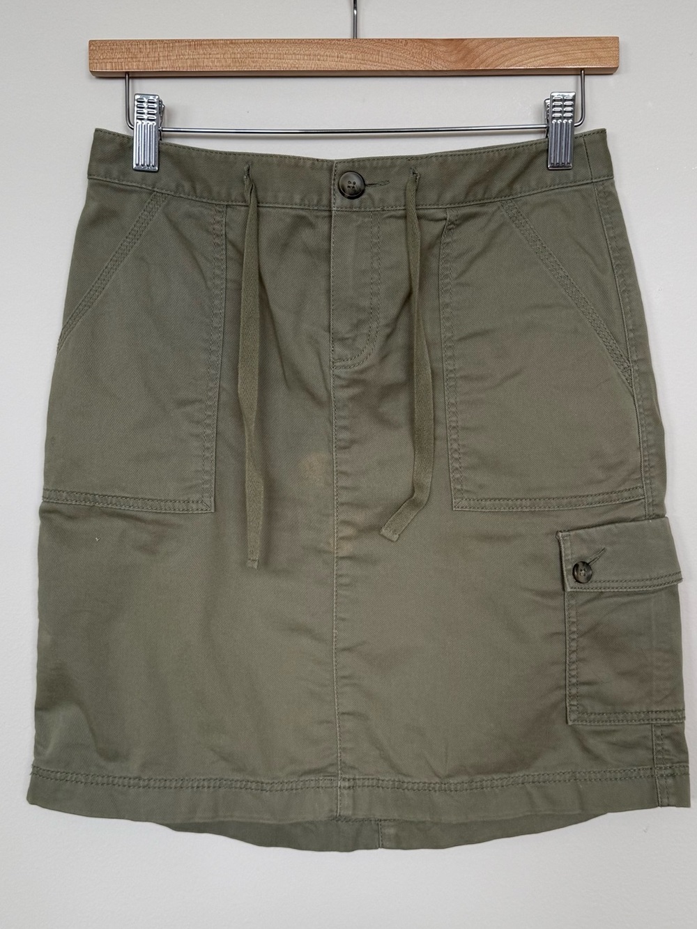 LL Bean Olive Green Cargo Skirt Drawstring Size 2 Petite Favorite Fit Casual